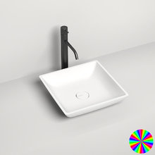 Раковина накладная Salini Callista 1101108GRH 04, 37,5 х 37,5 х 8,5 см, из искусственного камня S-Sense, белый глянцевый, покраска по RAL снаружи