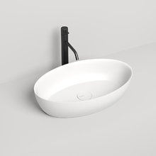 Раковина накладная Salini Alda 110611G 01, 58 х 35 х 15 см, из искусственного камня S-Sense, белый глянцевый