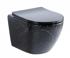 Подвесной унитаз Ceramalux NС, безободковый, крышка микролифт, черный матовый, 2212BM