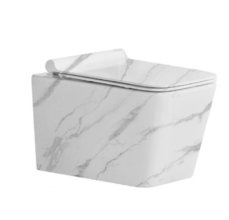 Подвесной унитаз CeramaLux Tornado, 9004W, безободковый, крышка-сиденье с микролифтом, белый мрамор