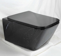 Подвесной унитаз CeramaLux Tornado, 2215BW, безободковый, крышка-сиденье с микролифтом, черный мрамор