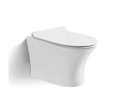 Подвесной безободковый унитаз CeramaLux 2617Е, крышка микролифт, тонкая, белый