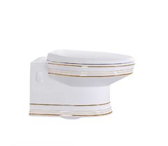 Подвесной унитаз CeramaLux Lux Classic 4288 37 х 52 х 37 см безободковый, сиденье DP, Soft Close, белый, золото