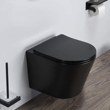 Подвесной унитаз Comforty безободковый, с быстросъёмным сиденьем из дюропласта SoftClose, чёрный матовый, 00-00007650 (105MB)