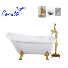 Ванна акрловая отдельностоящая Ceruttispa Vito 150G, CT9669, 155 x 74 см на львиных лапах золото, белая