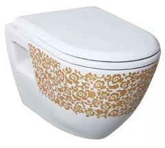 Подвесной унитаз Creavit TP Decor TP325, с функцией биде, декор золото/цветы