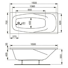 Акриловая ванна Vagnerplast Aronia 150 x 70 см (VPBA157ARN2X-04)