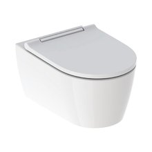 Подвесной безободковый унитаз Geberit One, с технологией смыва TurboFlush, крышка микролифт с глянцевой хромированной вставкой, 500.202.01.1