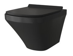 Подвесной безободковый унитаз Grossman, крышка тонкая микролифт, черный матовый, GR-4440BMS