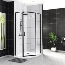 Душевой уголок BelBagno Uno-195, 100 х 100 х 195 см, профиль черный матовый, стекло прозрачное, UNO-195-P-1-100-C-NERO