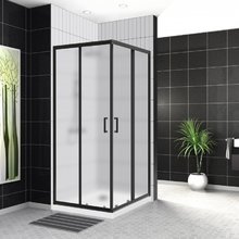 Душевой уголок BelBagno Uno-195, 90 х 90 х 195 см, профиль черный матовый, стекло рифлёное, UNO-195-A-2-90-P-NERO