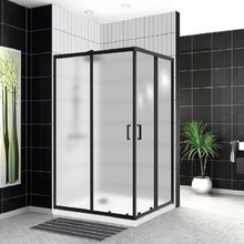 Душевой уголок BelBagno Uno-195, 120 х 90 см, стекло рифленое, профиль черный, UNO-195-AH-2-120/90-P-NERO