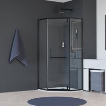 Душевой уголок RGW Hotel HO-084B, 90 х 90 x 195 см, трапеция, с полотенцедержателем, дверь распашная, стекло прозрачное, профиль черный, 350608499-14