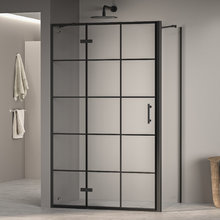 Душевой уголок RGW Passage PA-77-B L (PA-07B L+Z-050-2B+держ) 41087700-084L, 100 х 100 см, стекло прозрачное с принтом, профиль черный