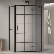 Душевой уголок RGW Passage PA-77-1B (PA-07B+Z-060-2B+держ), 90 х 90 см, стекло прозрачное с рисунком, профиль черный, 410877199-084R