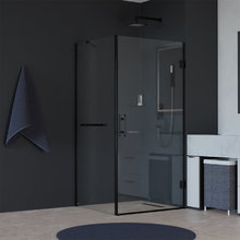 Душевой уголок RGW Hotel HO-045-1-B (HO-011B + Z-060-2B + держ), 70 х 80 см, стекло прозрачное, профиль черный, 3506045178-014