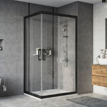 Душевой уголок Stworki Карлстад DE019RC90110200BLK 110 x 90 см, профиль черный матовый, стекло прозрачное, 3GW068TTKK000