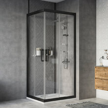 Душевой уголок Stworki Карлстад DE019RC8090200BLK 90 x 80 см, профиль черный матовый, стекло прозрачное, 3GW067TTKK000
