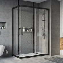 Душевой уголок Stworki Карлстад DE019RC80140200 140 x 80 см, профиль черный матовый, стекло прозрачное, 3GW120TTKK000