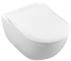 Подвесной безободковый унитаз Villeroy&Boch Subway 2.0 5614R2R1 с покрытием CeramicPlus с крышкой-сиденьем Slimseat с микролифтом, альпийский белый