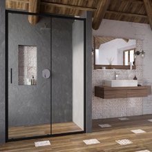 Душевая дверь в нишу Ravak Blix Slim BLSDP2-120, профиль чёрный, витраж транспарент, X0PMG0300Z1