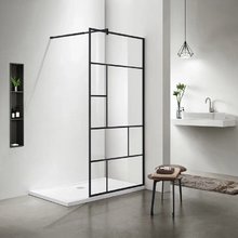 Душевая стенка со свободным входом Aquatek, 100 см, стекло прозрачное, профиль черный, AQ WIW Print 10020BL