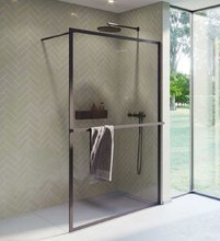 Душевая стенка Riho Lucid GD400 G005027121 120 см, свободный вход, стекло прозрачное, профиль черный матовый, с полотенцедержателем