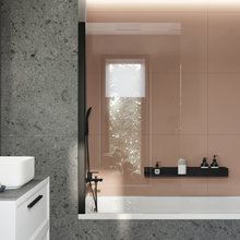 Шторка для ванны Stworki Стокгольм GV-861 MT, 90 х 150 см, профиль черный матовый, стекло прозрачное, 3GW256TTKK000