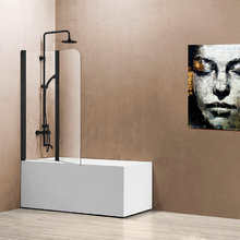 Душевая шторка на ванну Vincea 114 x 140 см, стекло прозрачное, профиль черный, VSB-12114CLB