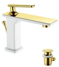 Смеситель для раковины Lemark Mista LM6406WG монолитный, белый/золото