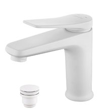 Смеситель для раковины Lemark Bronx LM3706MW, с донным клапаном, белый матовый