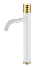 Смеситель Boheme Stick 122-WG для раковины высокий, белый, золото (white diamond gold)