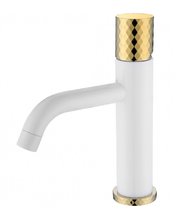 Смеситель Boheme Stick 121-WG для раковины, белый, золото (white diamond gold)