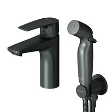 Смеситель Am.Pm Gem для раковины, с гигиеническим душем, черный матовый, F90A03022