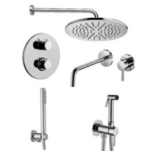 Комплект смесителей Paffoni KIT LIG KITZLIQ018CR006 термостатический для душа, с гигиеническим душем, со встраиваемым смесителем для раковины, хром