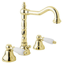 Смеситель Cezares FIRST-BLS2-03/24-Bi для раковины, золото 24 карат, ручки белые