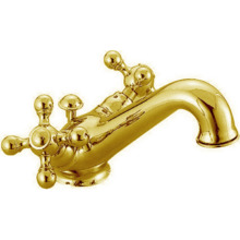 Смеситель Cisal Arcana Ceramic AC00051024 двухвентильный для раковины на 1 отверстие с донным клапаном, цвет золото