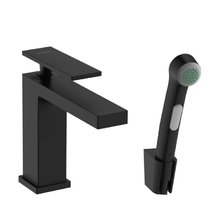 Смеситель для раковины с гигиеническим душем Hansgrohe Tecturis E 73210670, с донным клапаном, цвет черный матовый