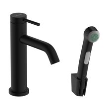 Смеситель для раковины с гигиеническим душем Hansgrohe Tecturis S 73211670, с донным клапаном, цвет черный матовый