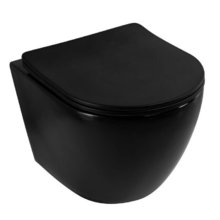 Унитаз подвесной Art&Max Ovale AM011CHR-MB/SC, безободковый, сиденье микролифт, черный матовый