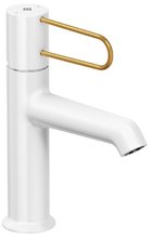 Смеситель для раковины Jacob Delafon Odeon Rive Gauche E21028-GLD-00 с донным клапаном, белый, ручка золотая