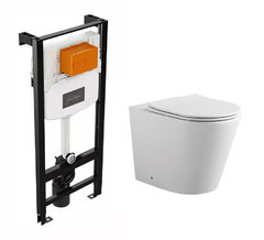 Инсталляция Jacob Delafon c приставным безободковым унитазом Aquatek Вега E24156-NF/AQ1906-00 AQ1906-00, крышка микролифт, белый