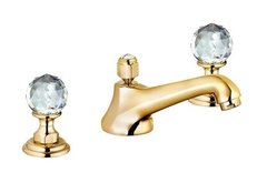 Смеситель Kludi Adlon 5104645G4 для раковины DN 15, на 3 отверстия, низкий излив, ручки хрусталь, цвет золото 23 карата
