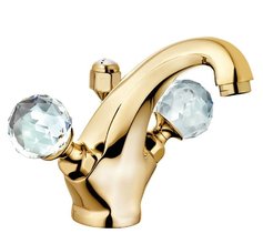 Смеситель Kludi Adlon 5101045G4 для раковины DN 15, ручки хрусталь, цвет золото 23 карата