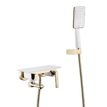 Смеситель Lemark Mista LM6414WG для ванны и душа с душевым гарнитуром, белый с золотом
