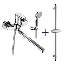 Смеситель для ванны и душа Lemark Point LM0379C, с душевым гарнитуром и штангой, хром