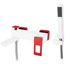 Смеситель для ванны и душа Boheme Q, с душевым гарнитуром, цвет белый/красный, 143-WR