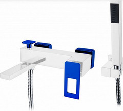 Смеситель для ванны и душа Boheme Q, с душевым гарнитуром, цвет белый/синий, 143-WUW