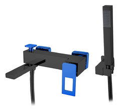 Смеситель для ванны и душа Boheme Q, с душевым гарнитуром, цвет черный/синий, 143-BUW