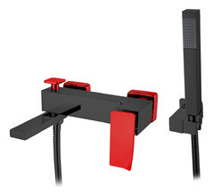 Смеситель Boheme Q для ванны, с душевым гарнитуром, черный, красный, 143-BR.2